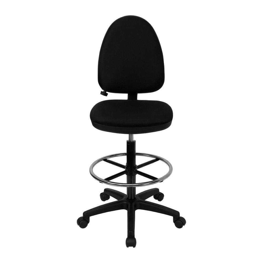 Mid-Back Black Fabric Multifunction Ergonomic Drafting Chair with Adjustable Lumbar Support. Picture 4