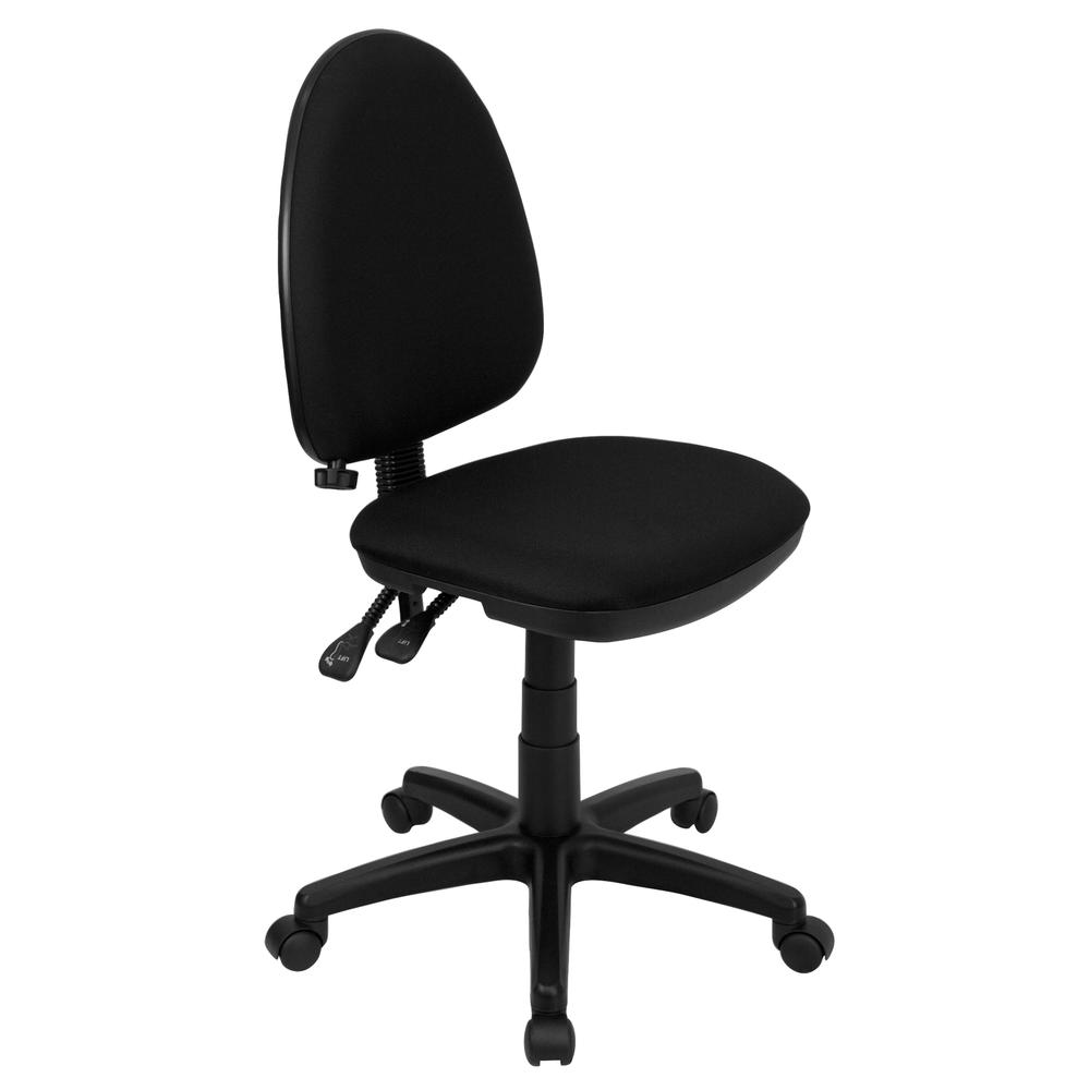 Mid-Back Black Fabric Multifunction Swivel Ergonomic Task Office Chair with Adjustable Lumbar Support. The main picture.