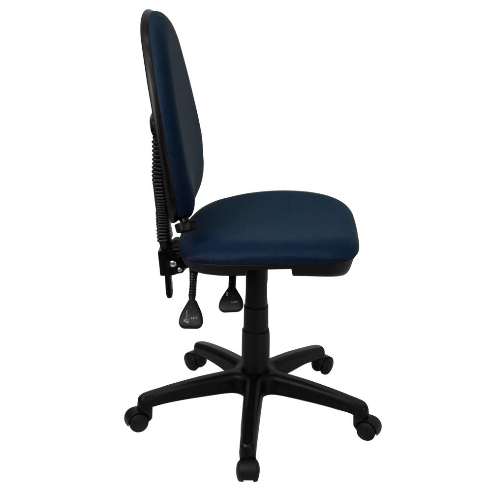 Mid-Back Navy Blue Fabric Multifunction Swivel Ergonomic Task Office Chair with Adjustable Lumbar Support. Picture 2