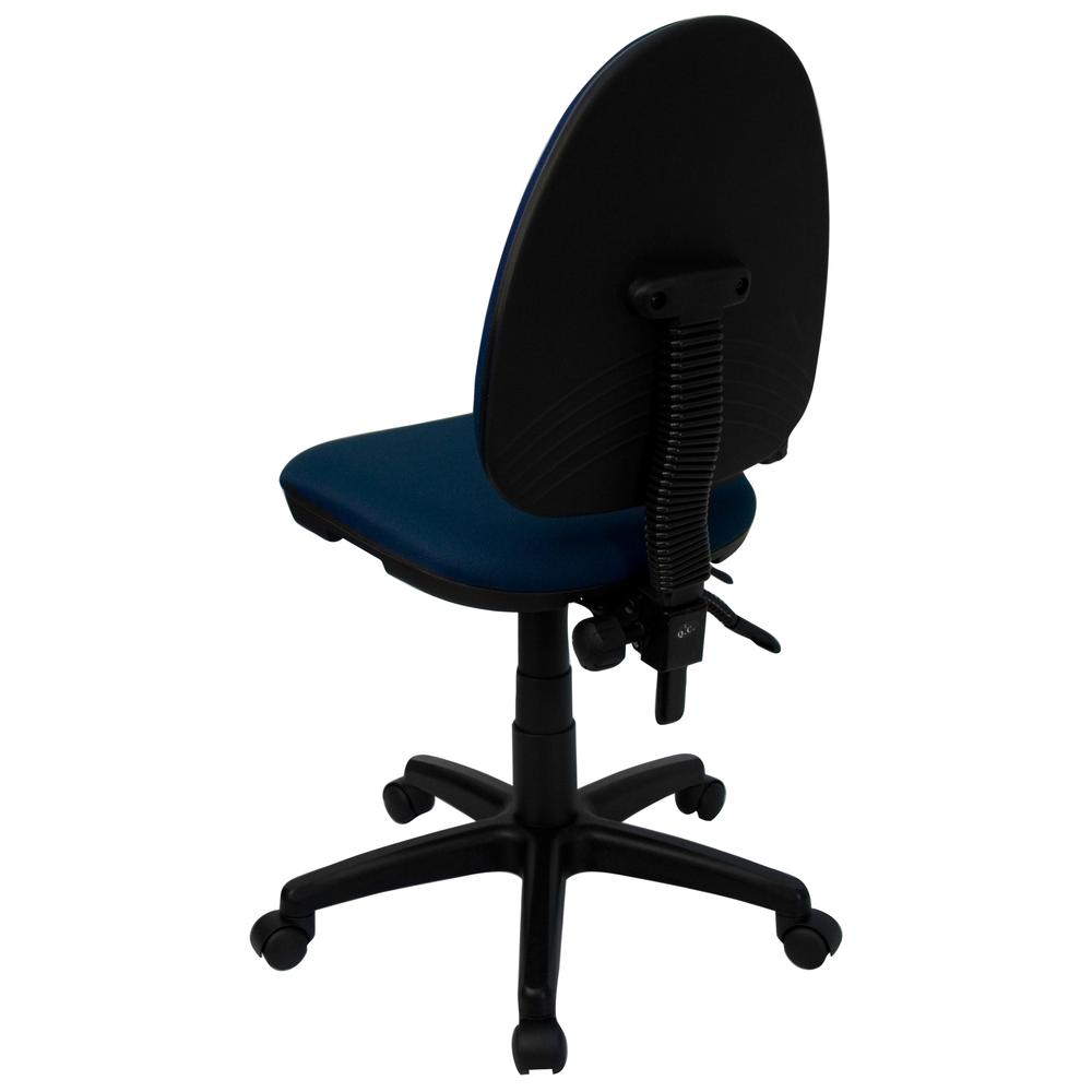 Mid-Back Navy Blue Fabric Multifunction Swivel Ergonomic Task Office Chair with Adjustable Lumbar Support. Picture 3