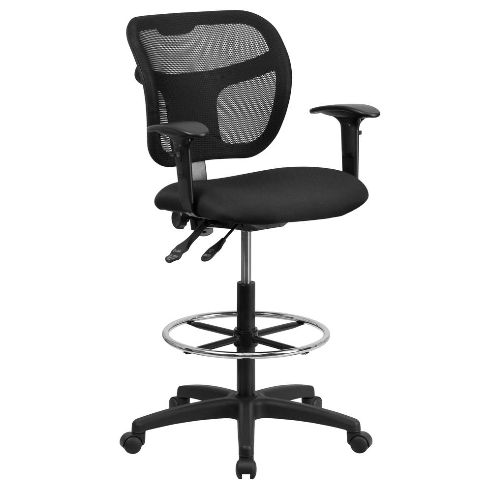 Mid-Back Black Mesh Drafting Chair with Back Height Adjustment and Adjustable Arms. The main picture.