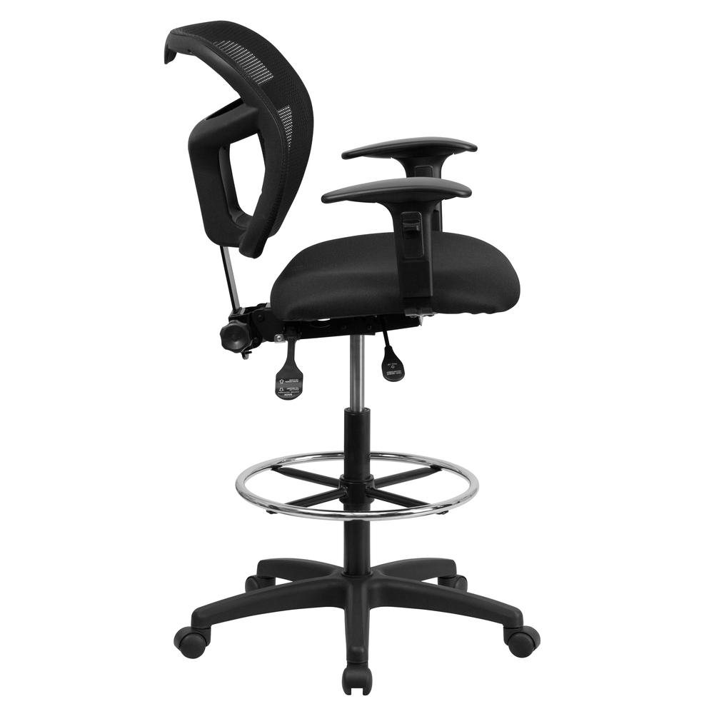 Mid-Back Black Mesh Drafting Chair with Back Height Adjustment and Adjustable Arms. Picture 2