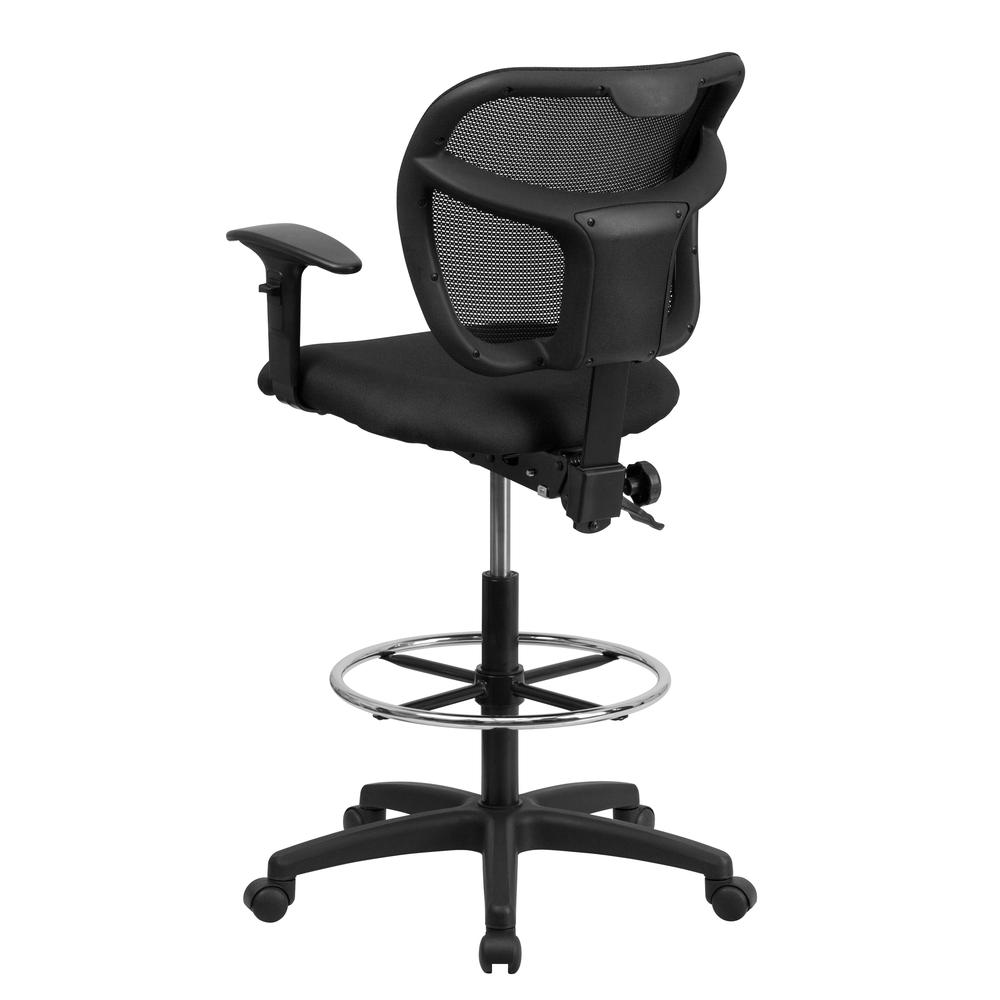 Mid-Back Black Mesh Drafting Chair with Back Height Adjustment and Adjustable Arms. Picture 3