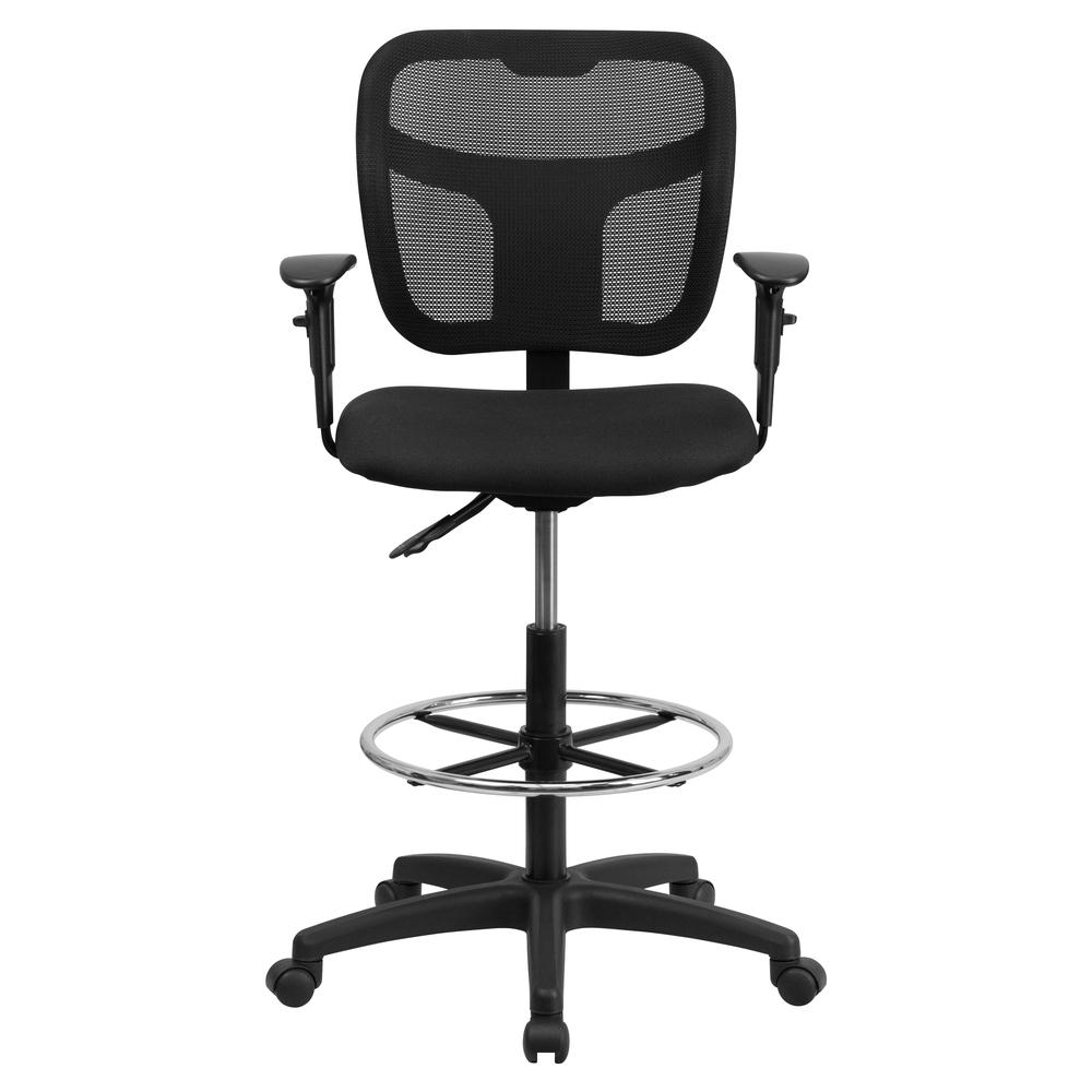 Mid-Back Black Mesh Drafting Chair with Back Height Adjustment and Adjustable Arms. Picture 4