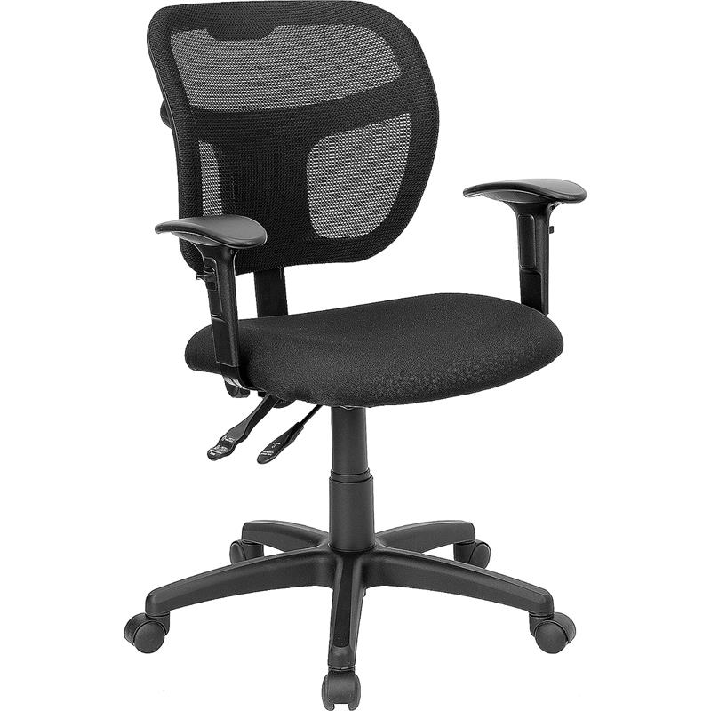 Mid-Back Black Mesh Swivel Task Office Chair with Back Height Adjustment and Adjustable Arms. Picture 1