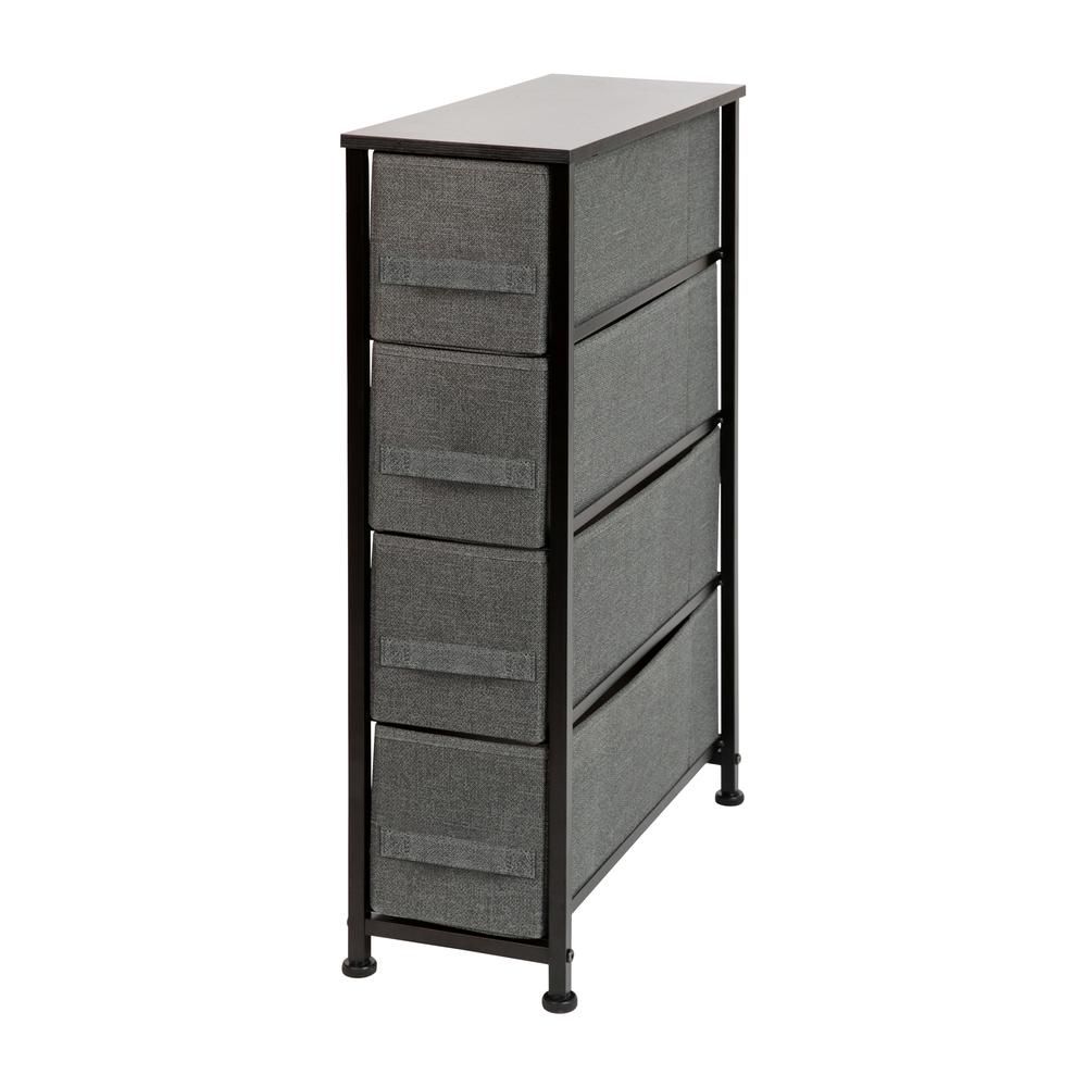 4 Drawer Slim Wood Top BlackFrame Dresser Storage Tower with Dark Gray Drawers. Picture 2