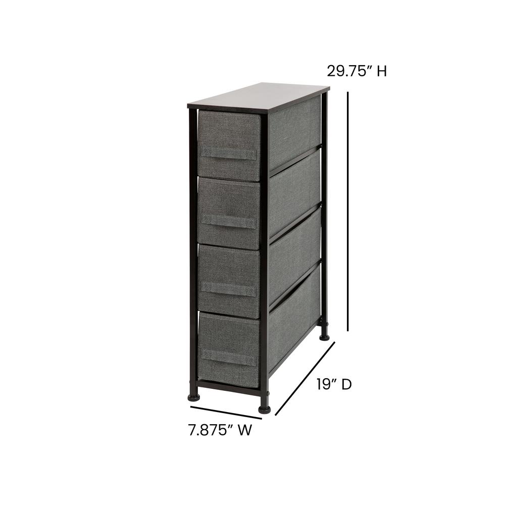 4 Drawer Slim Wood Top BlackFrame Dresser Storage Tower with Dark Gray Drawers. Picture 4