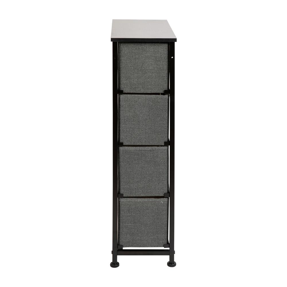 4 Drawer Slim Wood Top BlackFrame Dresser Storage Tower with Dark Gray Drawers. Picture 5