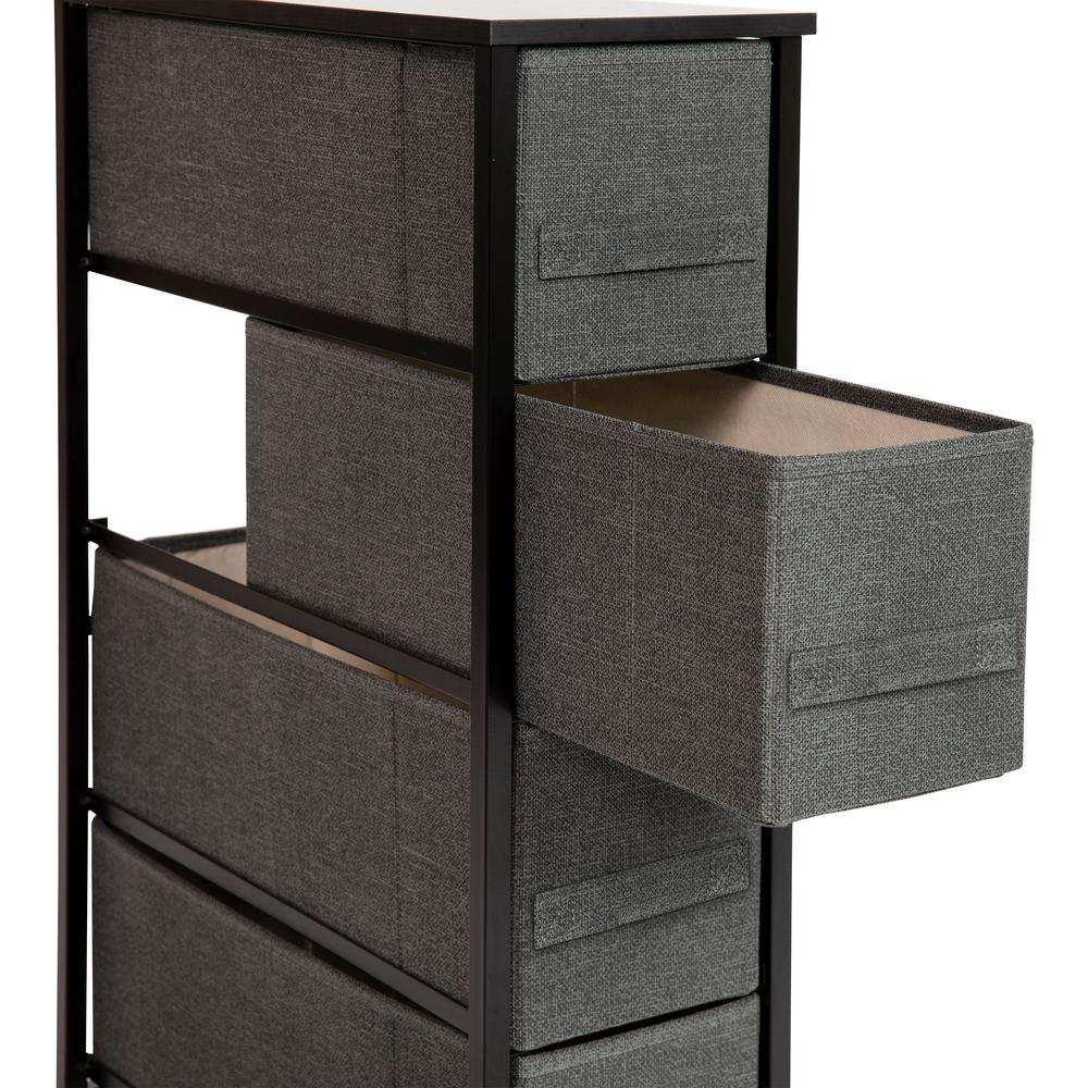 4 Drawer Slim Wood Top BlackFrame Dresser Storage Tower with Dark Gray Drawers. Picture 6