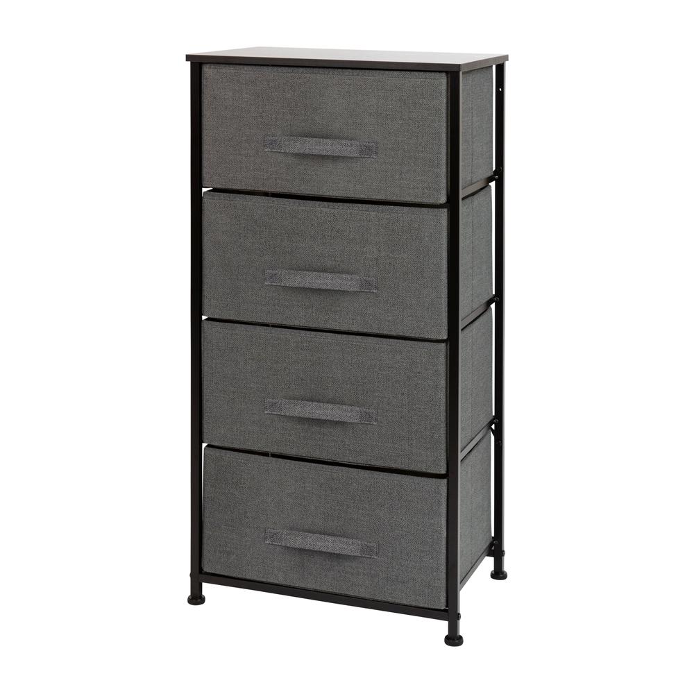 4 Drawer Wood Top BlackFrame Vertical Storage Dresser with Dark Gray Drawers. Picture 2