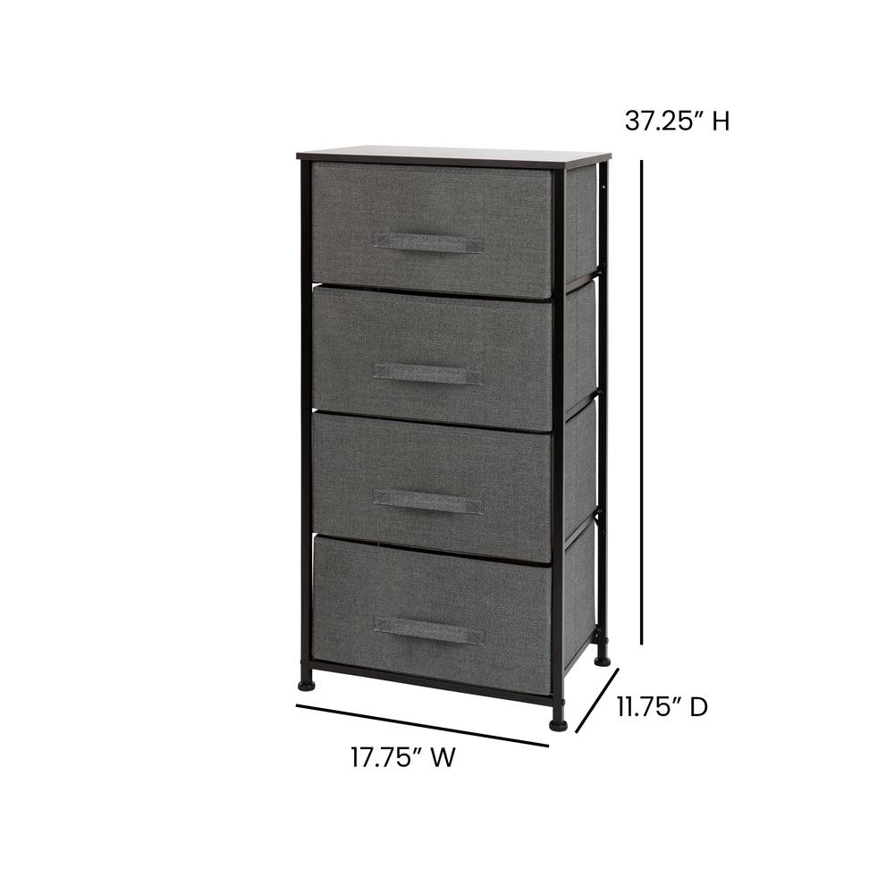 4 Drawer Wood Top BlackFrame Vertical Storage Dresser with Dark Gray Drawers. Picture 4