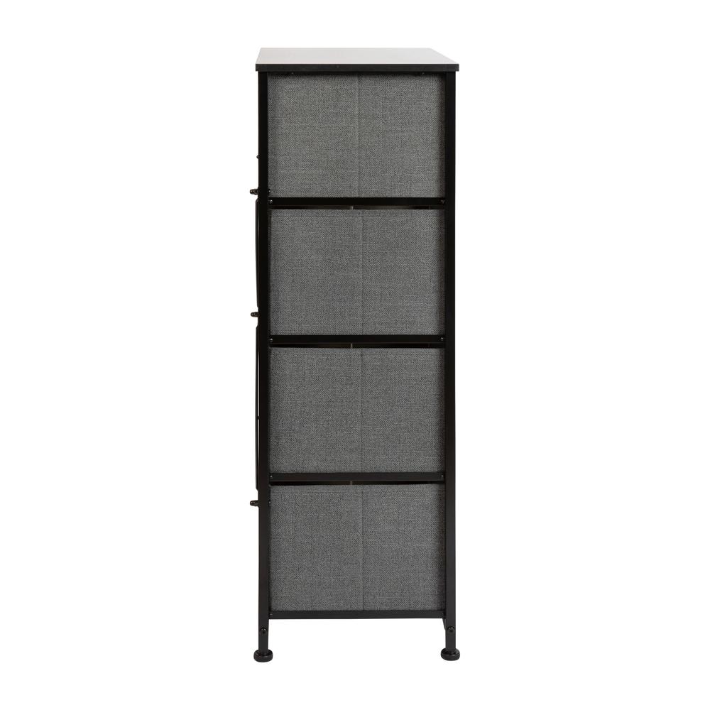 4 Drawer Wood Top BlackFrame Vertical Storage Dresser with Dark Gray Drawers. Picture 7