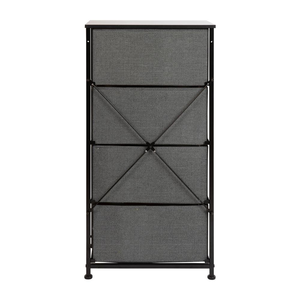 4 Drawer Wood Top BlackFrame Vertical Storage Dresser with Dark Gray Drawers. Picture 5