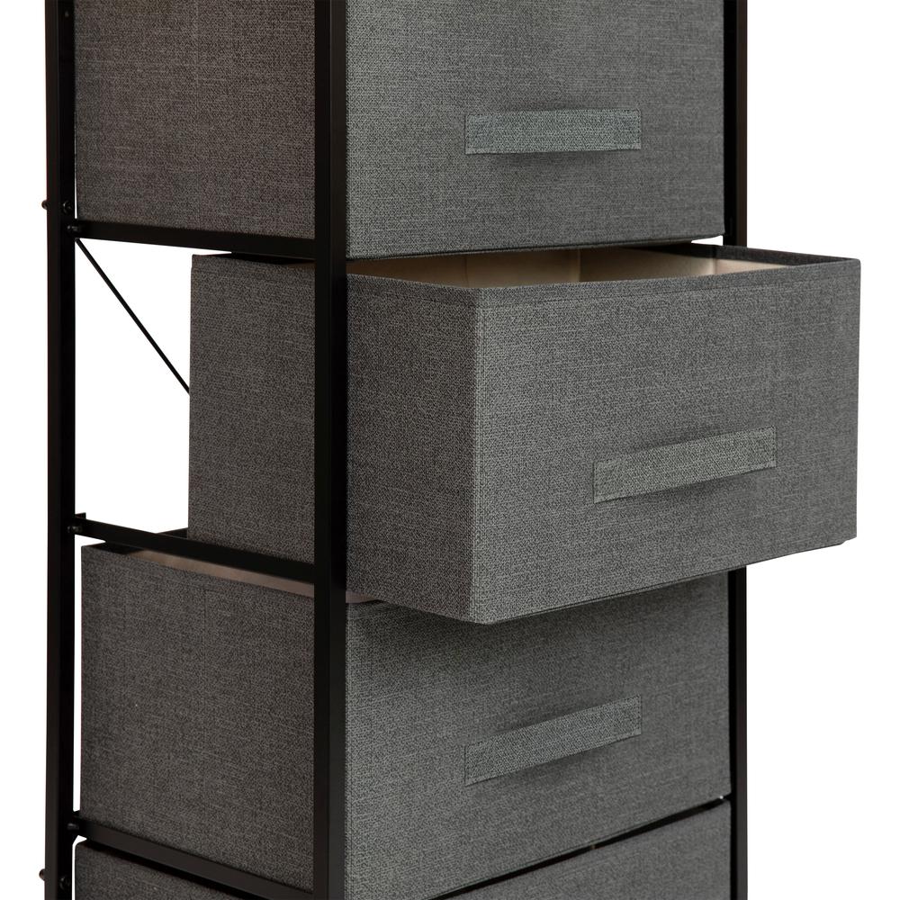 4 Drawer Wood Top BlackFrame Vertical Storage Dresser with Dark Gray Drawers. Picture 6