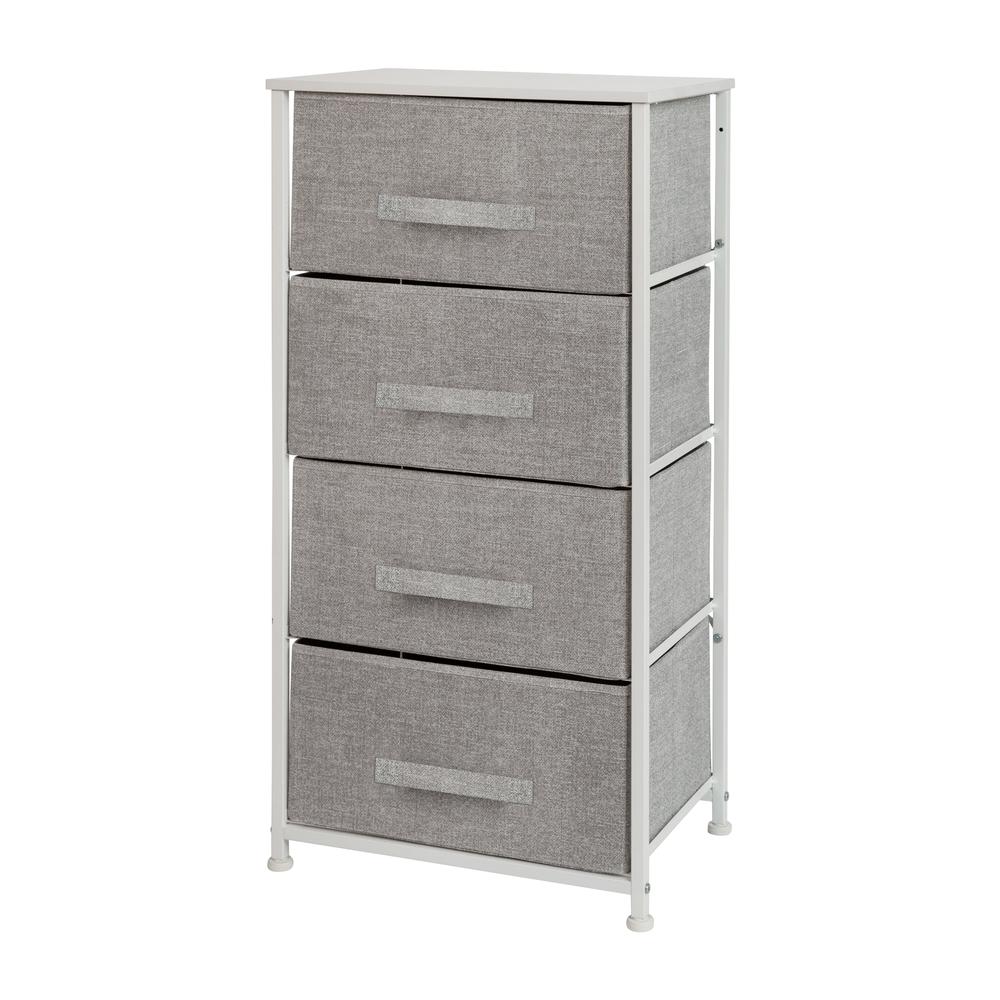 4 Drawer Wood Top WhiteFrame Vertical Storage Dresser with Light Gray Drawers. Picture 2