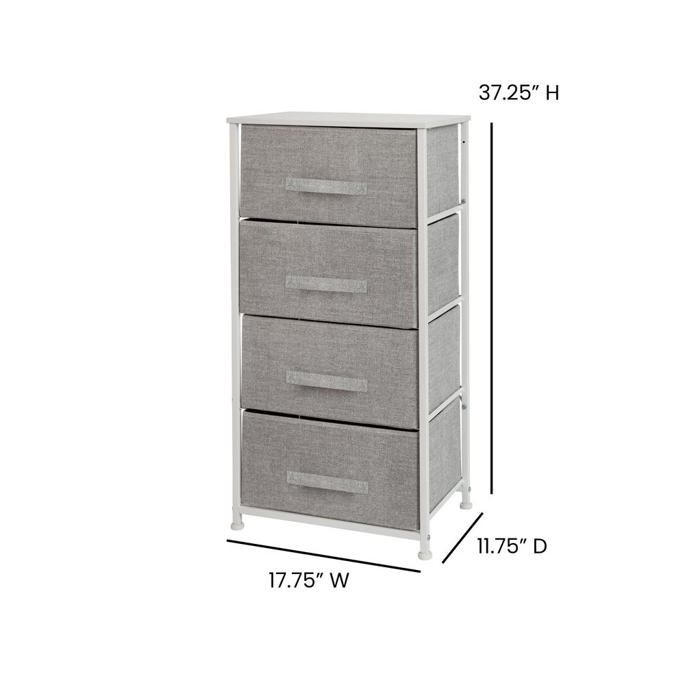 4 Drawer Wood Top WhiteFrame Vertical Storage Dresser with Light Gray Drawers. Picture 4