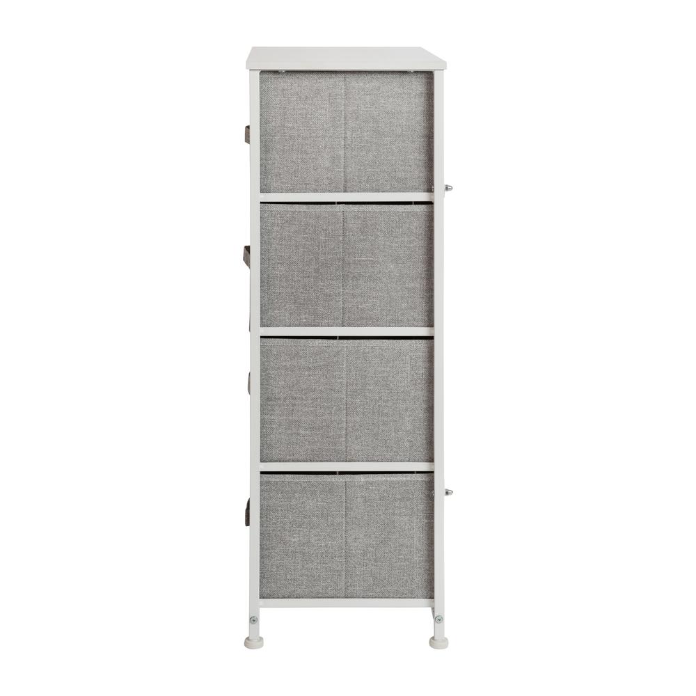 4 Drawer Wood Top WhiteFrame Vertical Storage Dresser with Light Gray Drawers. Picture 7