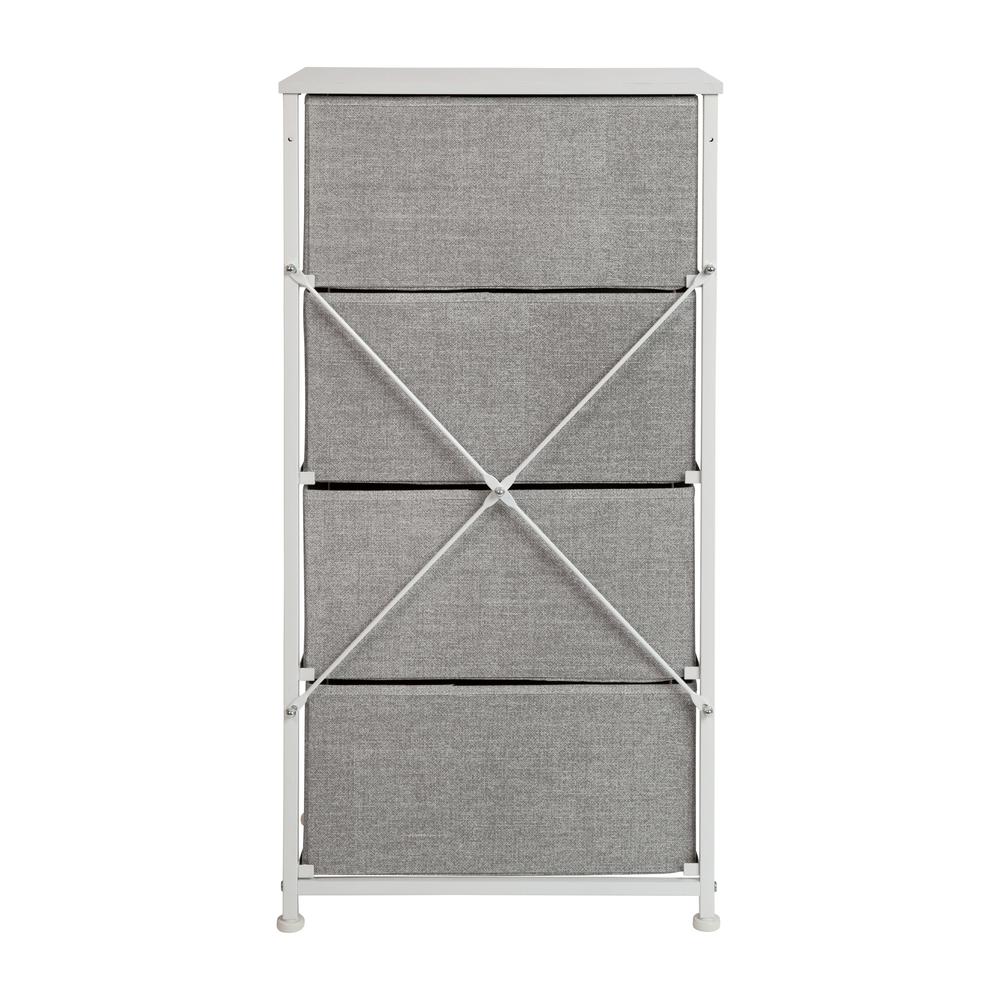 4 Drawer Wood Top WhiteFrame Vertical Storage Dresser with Light Gray Drawers. Picture 5
