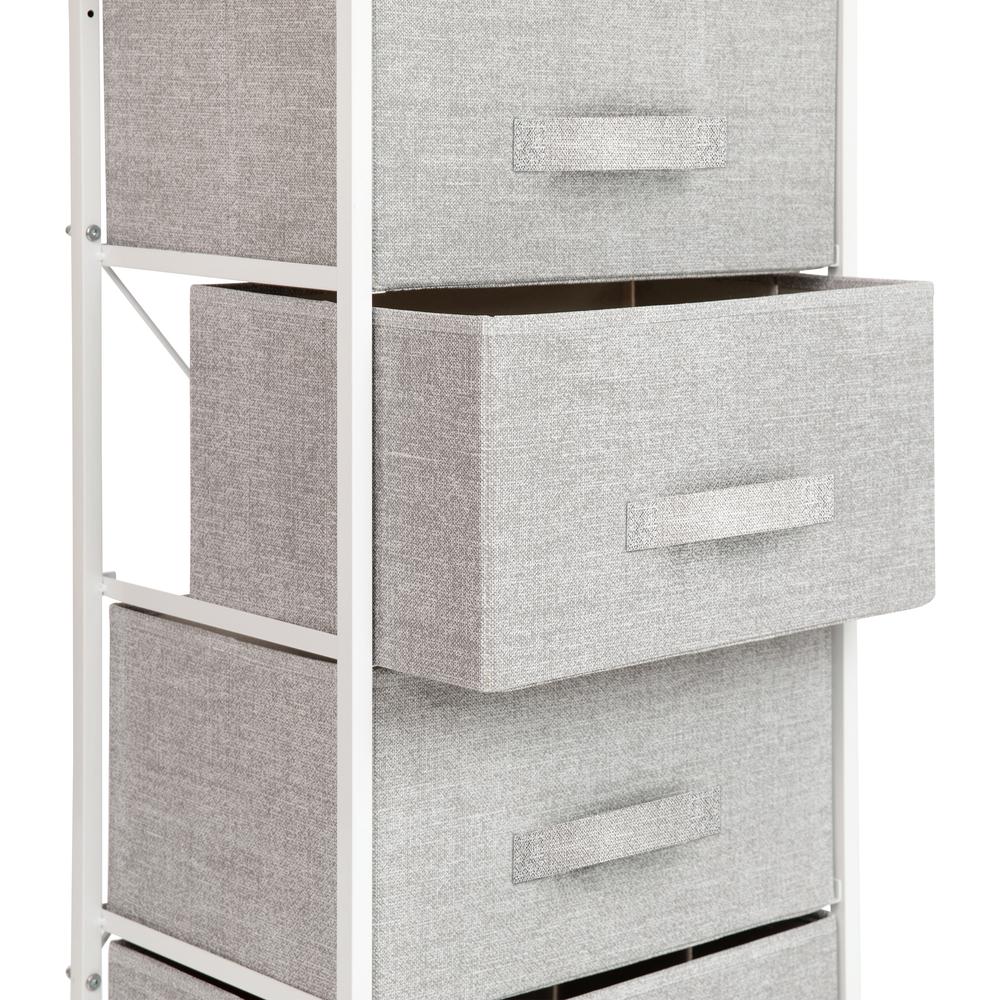 4 Drawer Wood Top WhiteFrame Vertical Storage Dresser with Light Gray Drawers. Picture 6