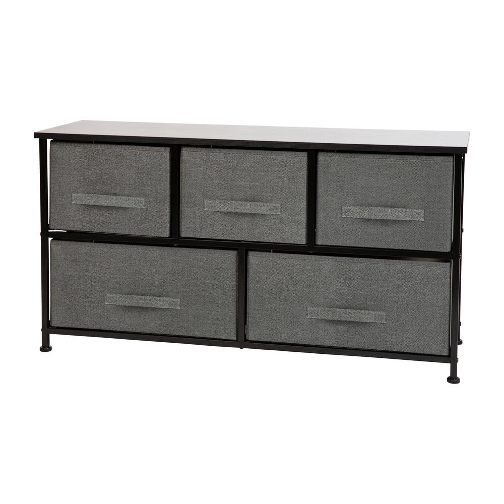 5 Drawer Wood Top BlackFrame Vertical Storage Dresser with Dark Gray Drawers. Picture 2