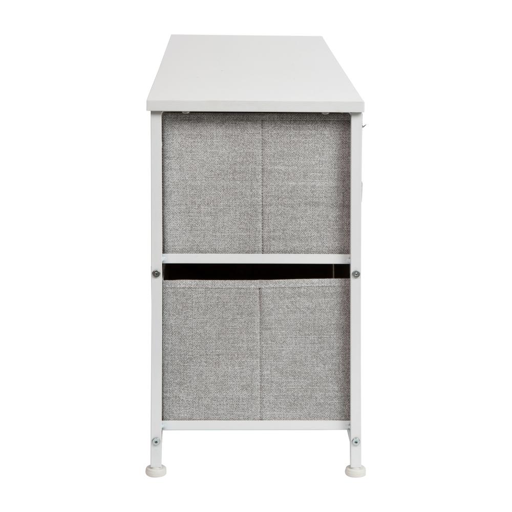 5 Drawer Wood Top WhiteFrame Vertical Storage Dresser with Light Gray Drawers. Picture 7