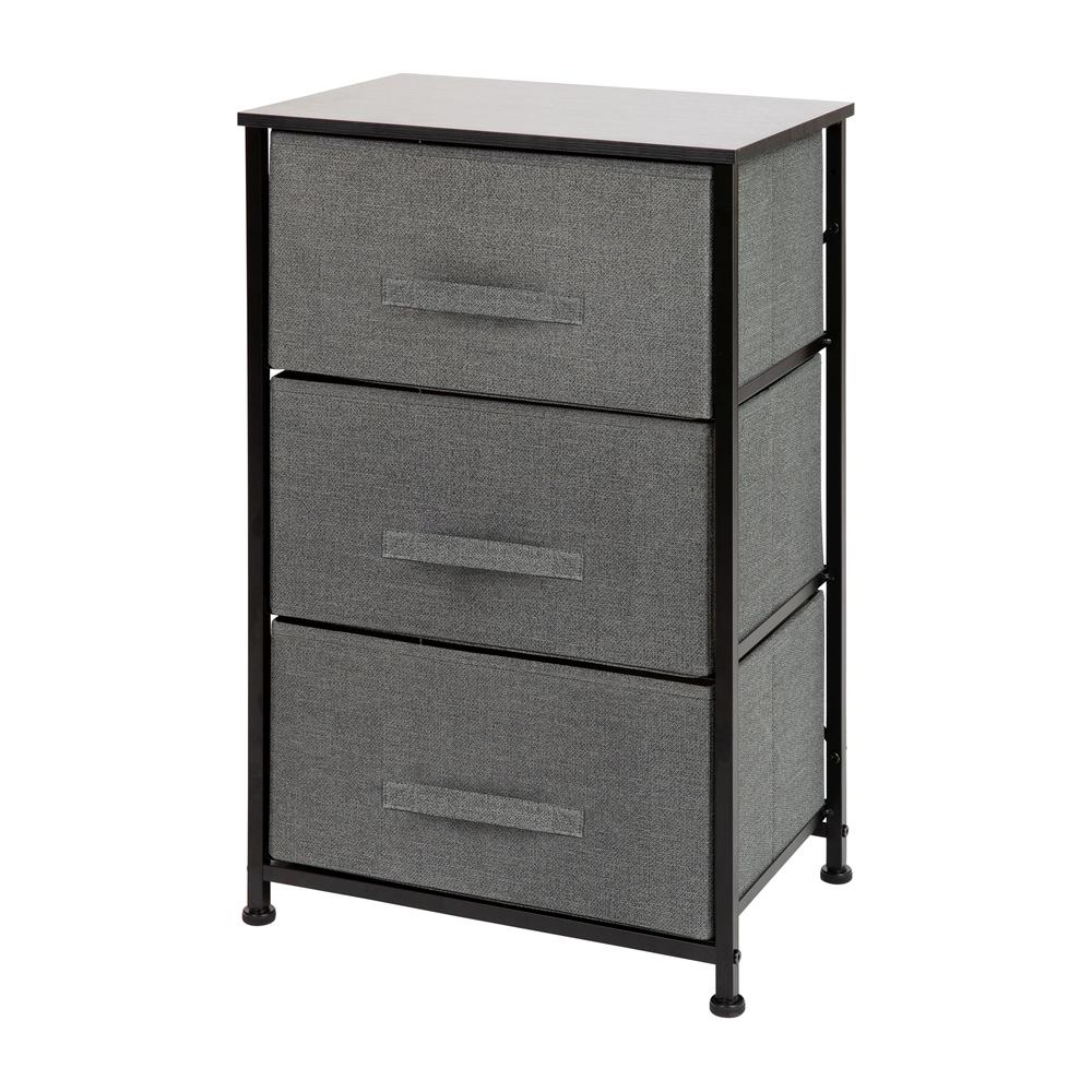 3 Drawer Wood Top BlackFrame Vertical Storage Dresser with Dark Gray Drawers. Picture 2