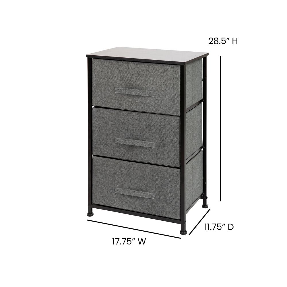 3 Drawer Wood Top BlackFrame Vertical Storage Dresser with Dark Gray Drawers. Picture 4