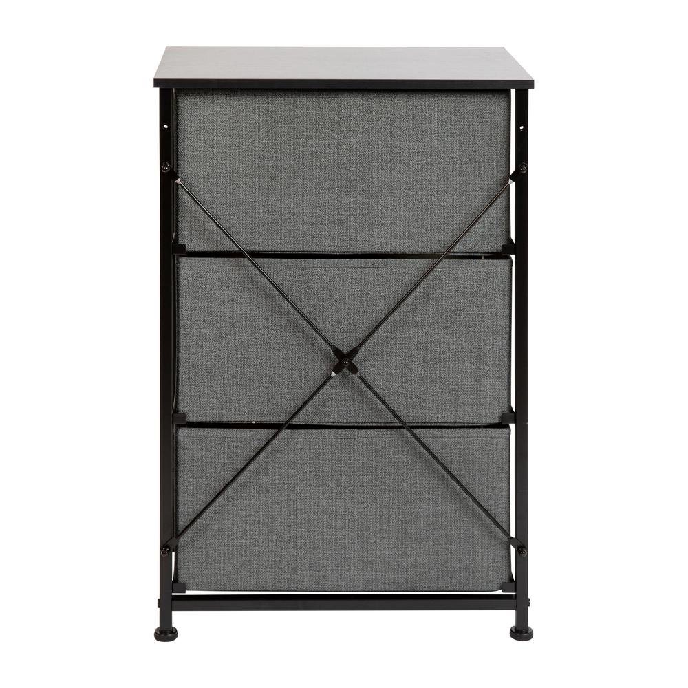3 Drawer Wood Top BlackFrame Vertical Storage Dresser with Dark Gray Drawers. Picture 5