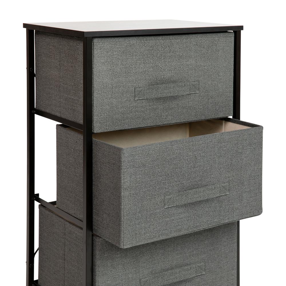 3 Drawer Wood Top BlackFrame Vertical Storage Dresser with Dark Gray Drawers. Picture 6