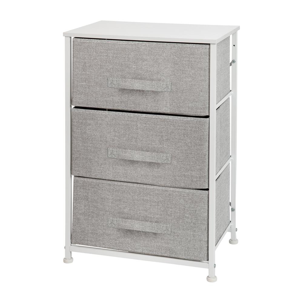 3 Drawer Wood Top WhiteFrame Vertical Storage Dresser with Light Gray Drawers. Picture 2