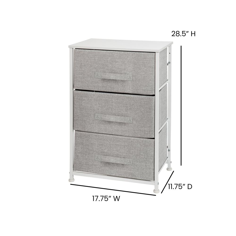3 Drawer Wood Top WhiteFrame Vertical Storage Dresser with Light Gray Drawers. Picture 4
