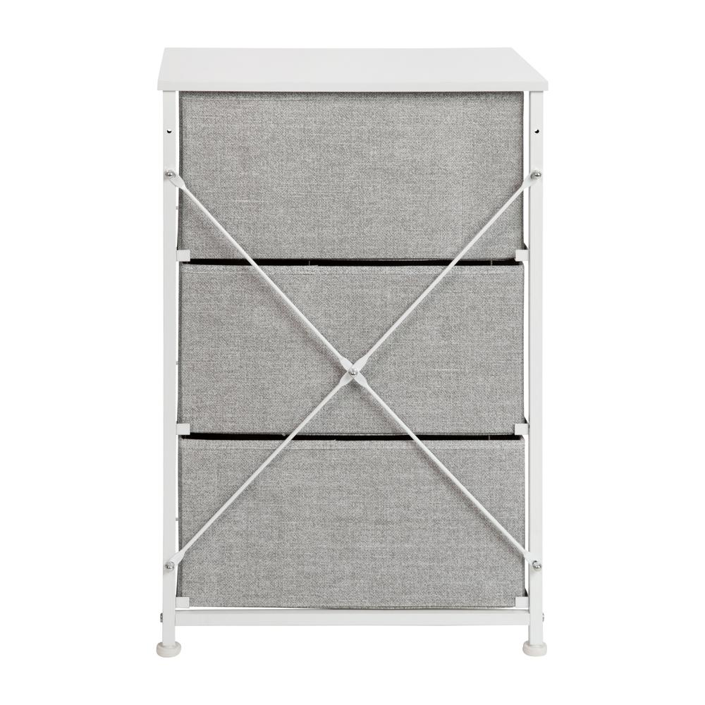 3 Drawer Wood Top WhiteFrame Vertical Storage Dresser with Light Gray Drawers. Picture 5