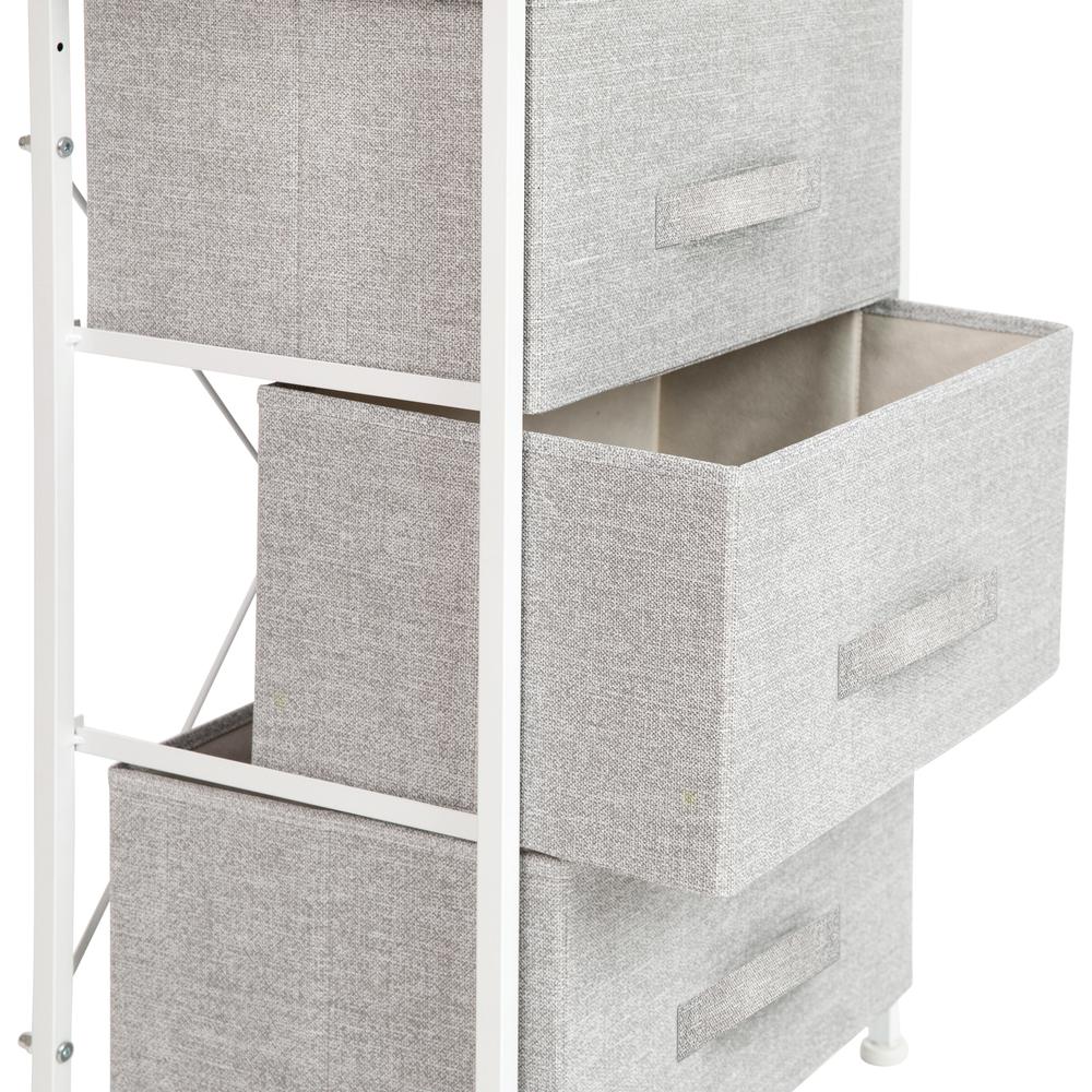 3 Drawer Wood Top WhiteFrame Vertical Storage Dresser with Light Gray Drawers. Picture 6