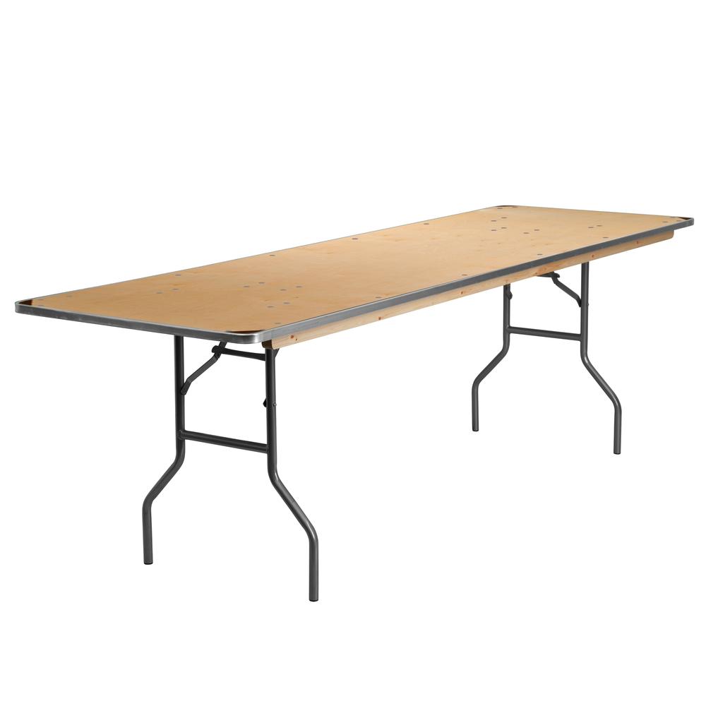 8-Foot Rectangular HEAVY DUTY Birchwood Folding Banquet Table with METAL Edges and Protective Corner Guards. Picture 1