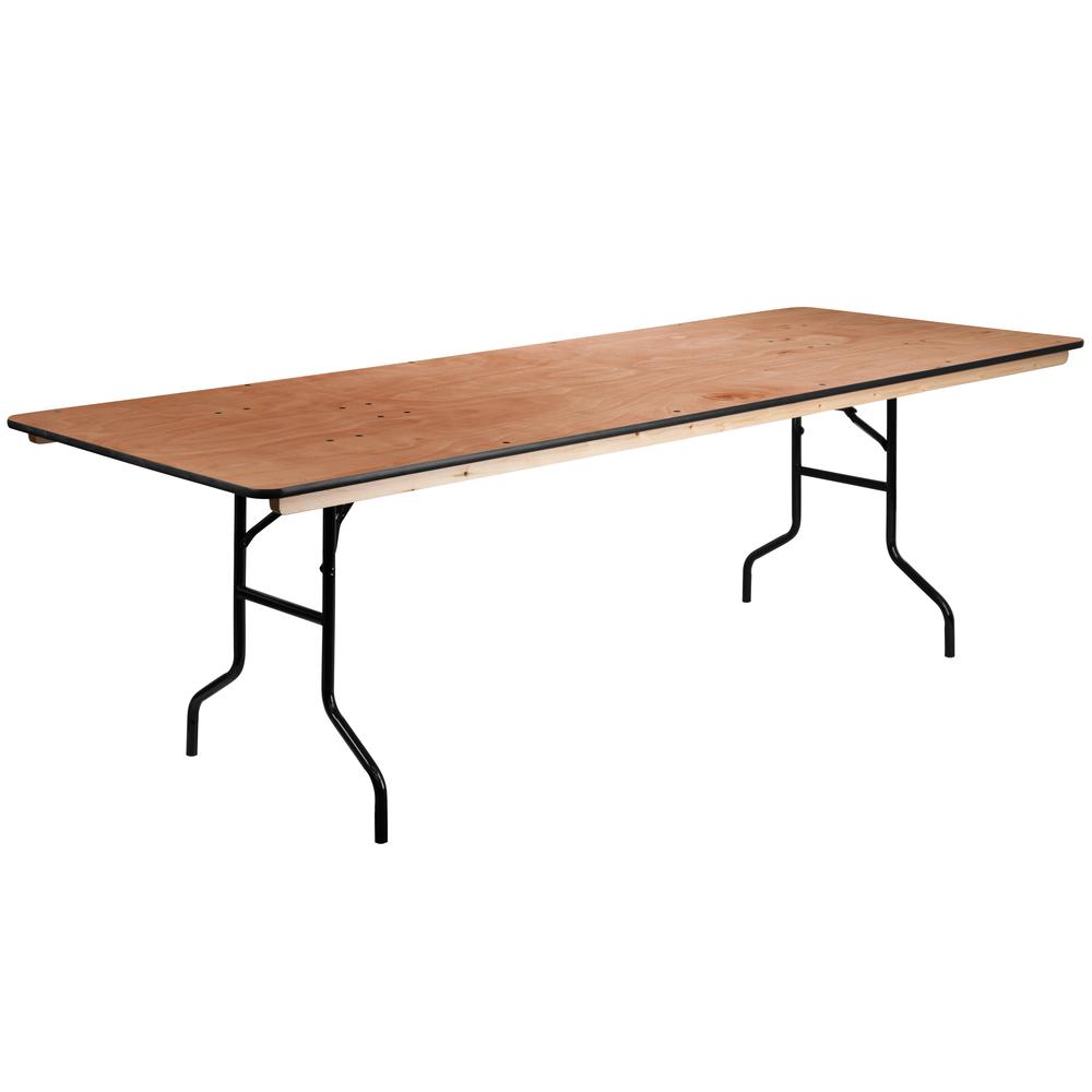 8-Foot Rectangular Wood Folding Banquet Table with Clear Coated Finished Top. Picture 1