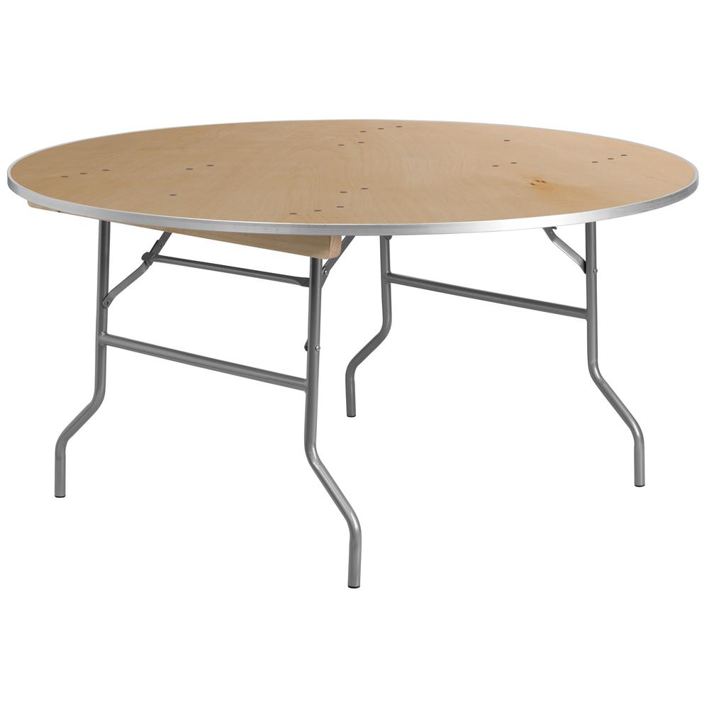5-Foot Round HEAVY DUTY Birchwood Folding Banquet Table with METAL Edges. Picture 1
