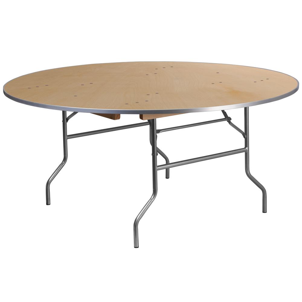 5.5-Foot Round HEAVY DUTY Birchwood Folding Banquet Table with METAL Edges. Picture 1