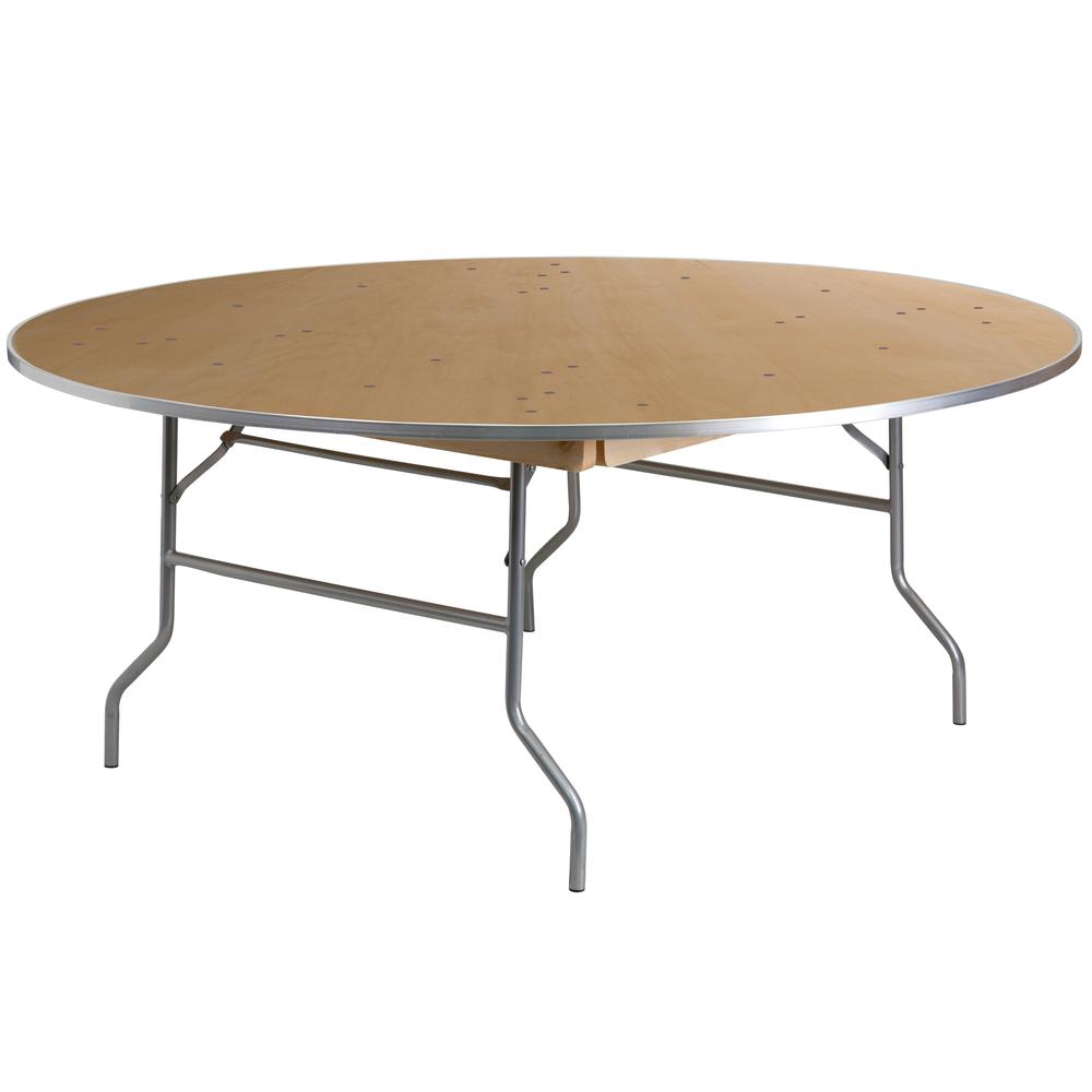 6-Foot Round HEAVY DUTY Birchwood Folding Banquet Table with METAL Edges. Picture 1