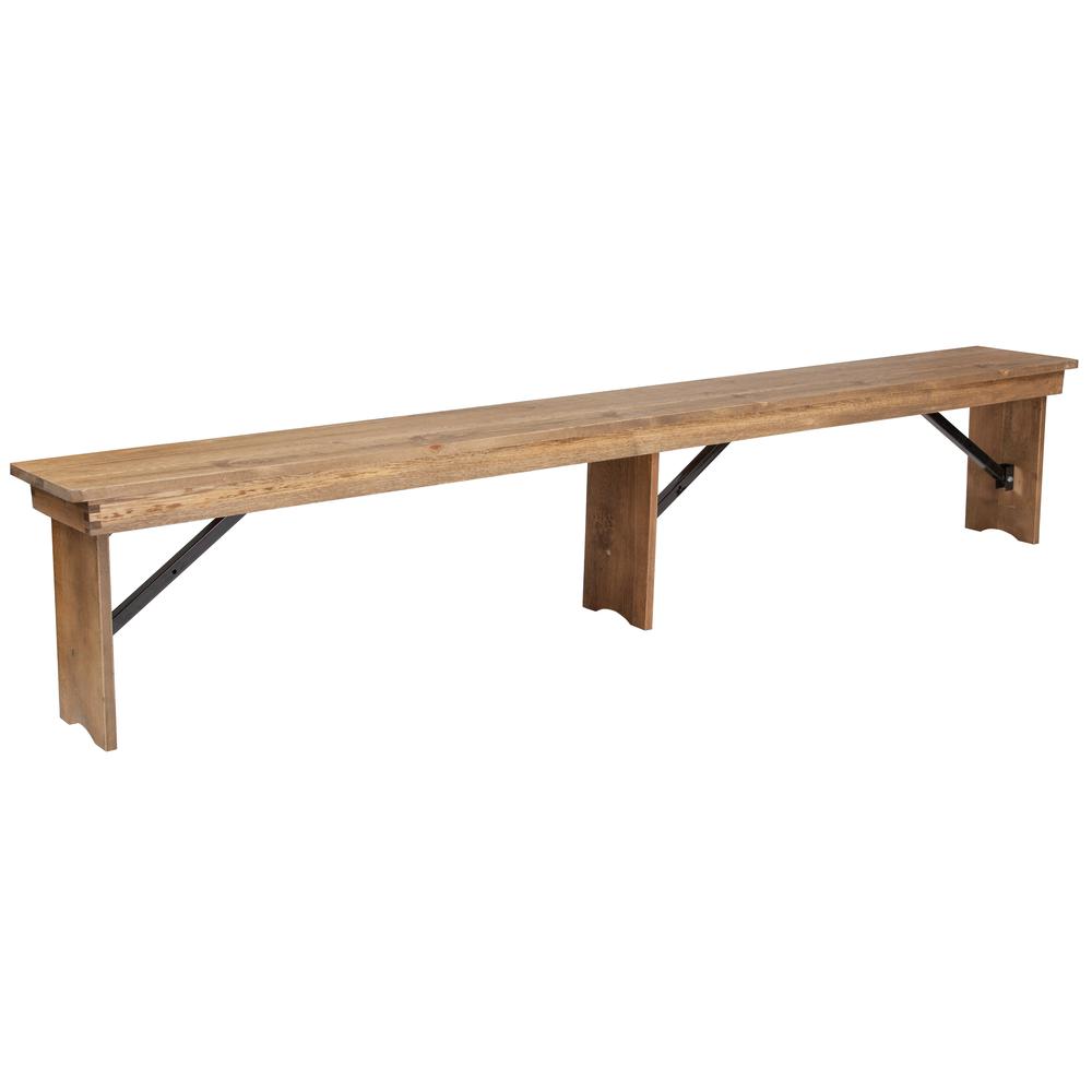 8' x 12" Antique Rustic Solid Pine Folding Farm Bench with 3 Legs. Picture 1