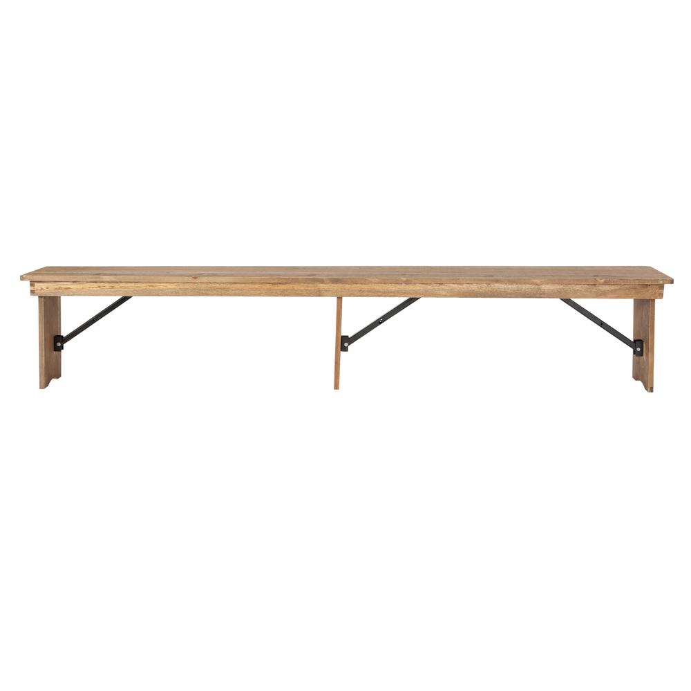 8' x 12" Antique Rustic Solid Pine Folding Farm Bench with 3 Legs. Picture 2