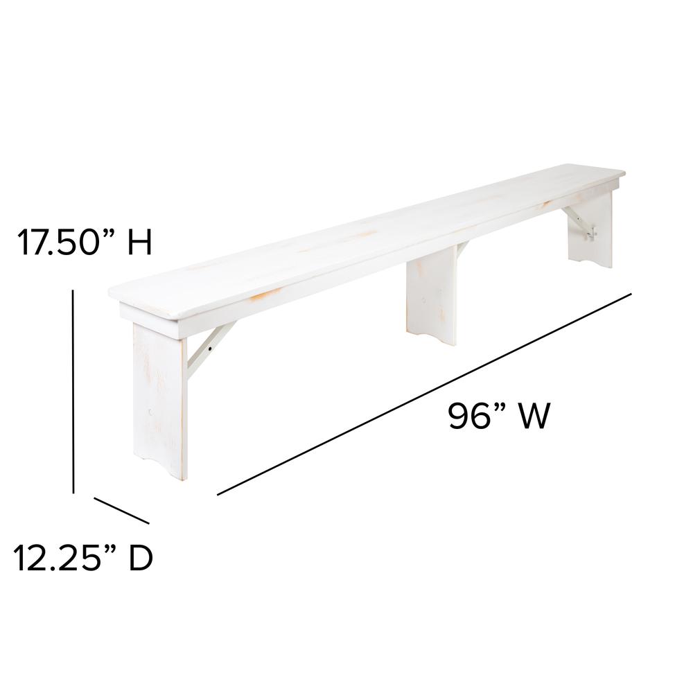 HERCULES Series 8' x 12" Antique Rustic Solid White Pine Folding Farm Bench with 3 Legs. Picture 2