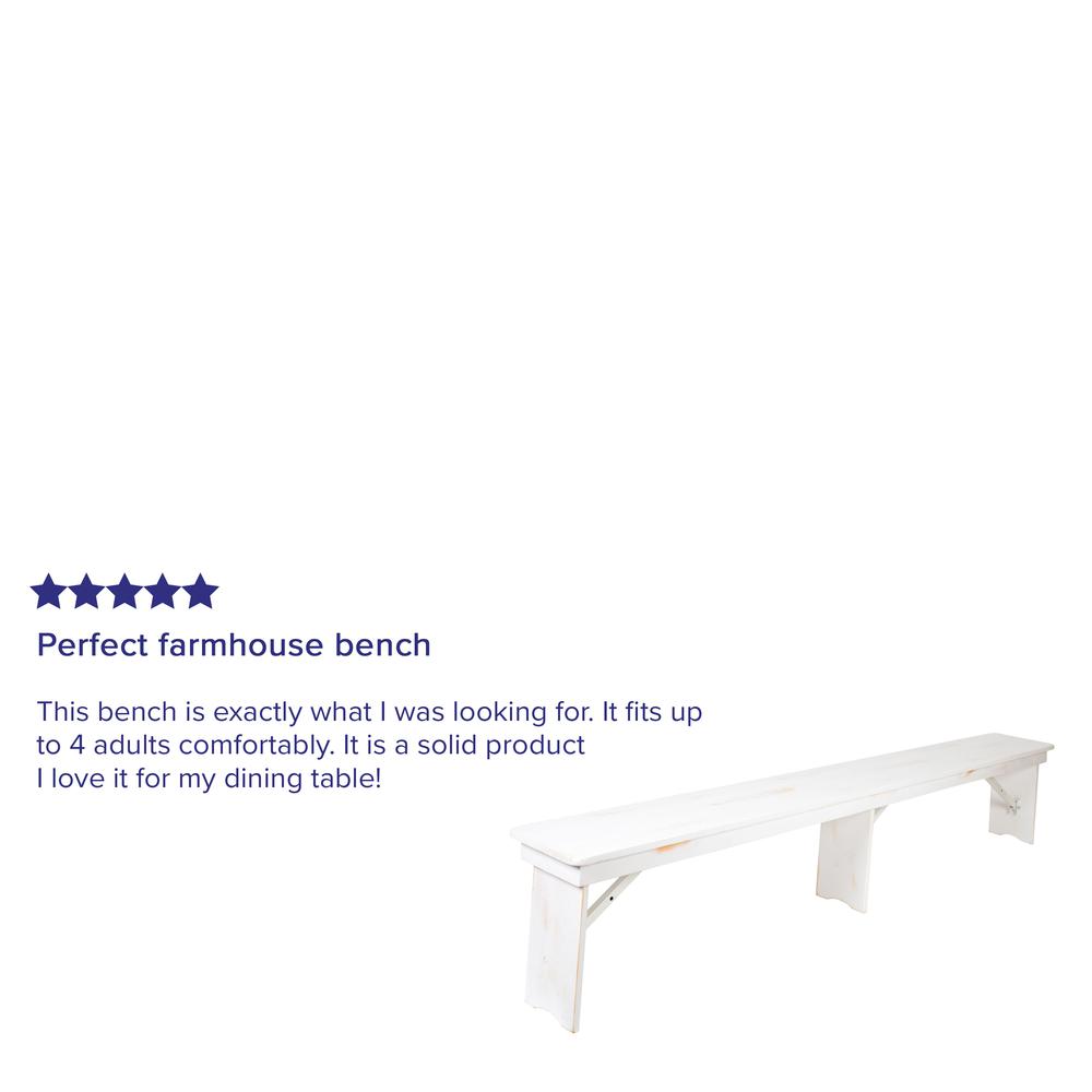 HERCULES Series 8' x 12" Antique Rustic Solid White Pine Folding Farm Bench with 3 Legs. Picture 12