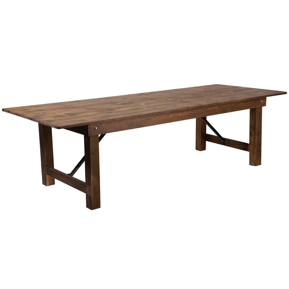 9' x 40" Rectangular Antique Rustic Solid Pine Folding Farm Table. Picture 1