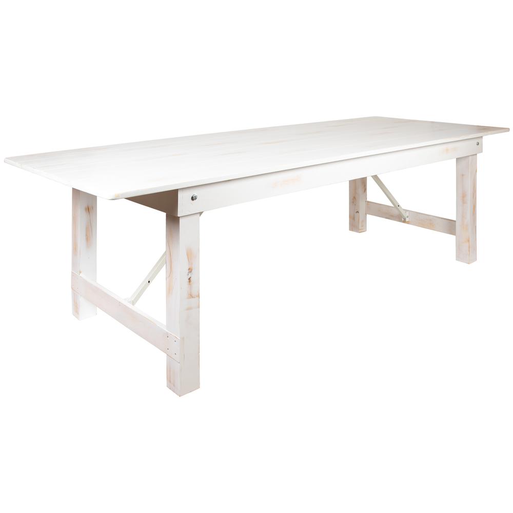 HERCULES Series 9' x 40" Rectangular Antique Rustic White Solid Pine Folding Farm Table. Picture 1