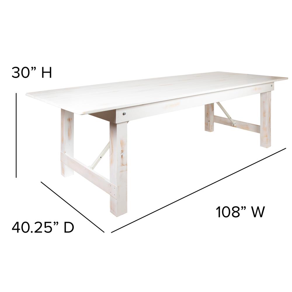 9' x 40" Rectangular Antique Rustic White Solid Pine Folding Farm Table. Picture 4