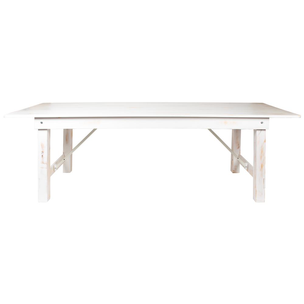 HERCULES Series 9' x 40" Rectangular Antique Rustic White Solid Pine Folding Farm Table. Picture 3