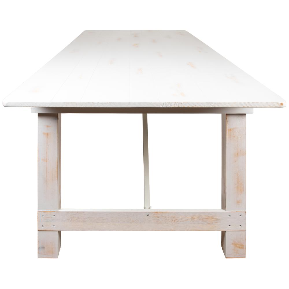 HERCULES Series 9' x 40" Rectangular Antique Rustic White Solid Pine Folding Farm Table. Picture 4