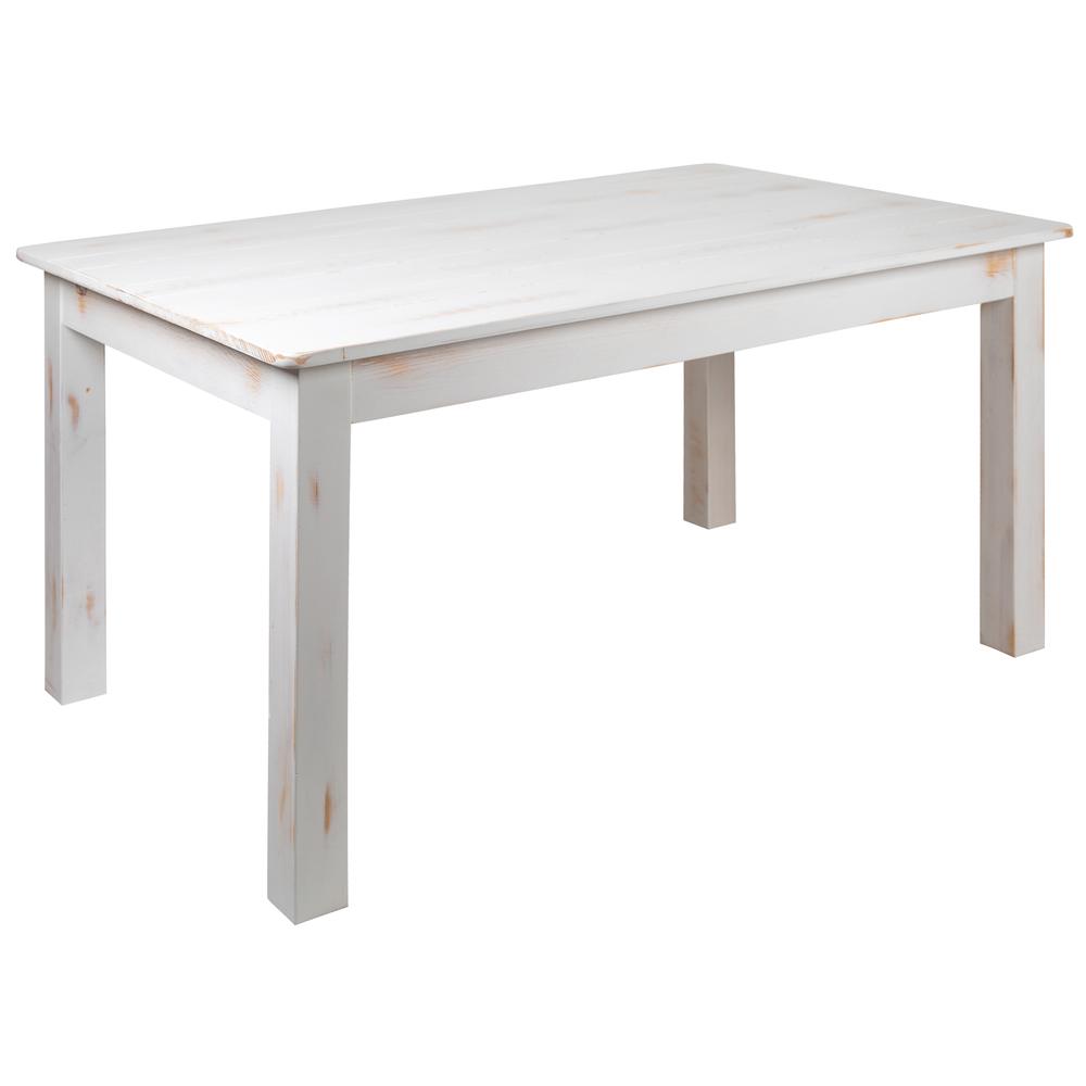 HERCULES Series 60" x 38" Rectangular Antique Rustic White Solid Pine Farm Dining Table. Picture 1