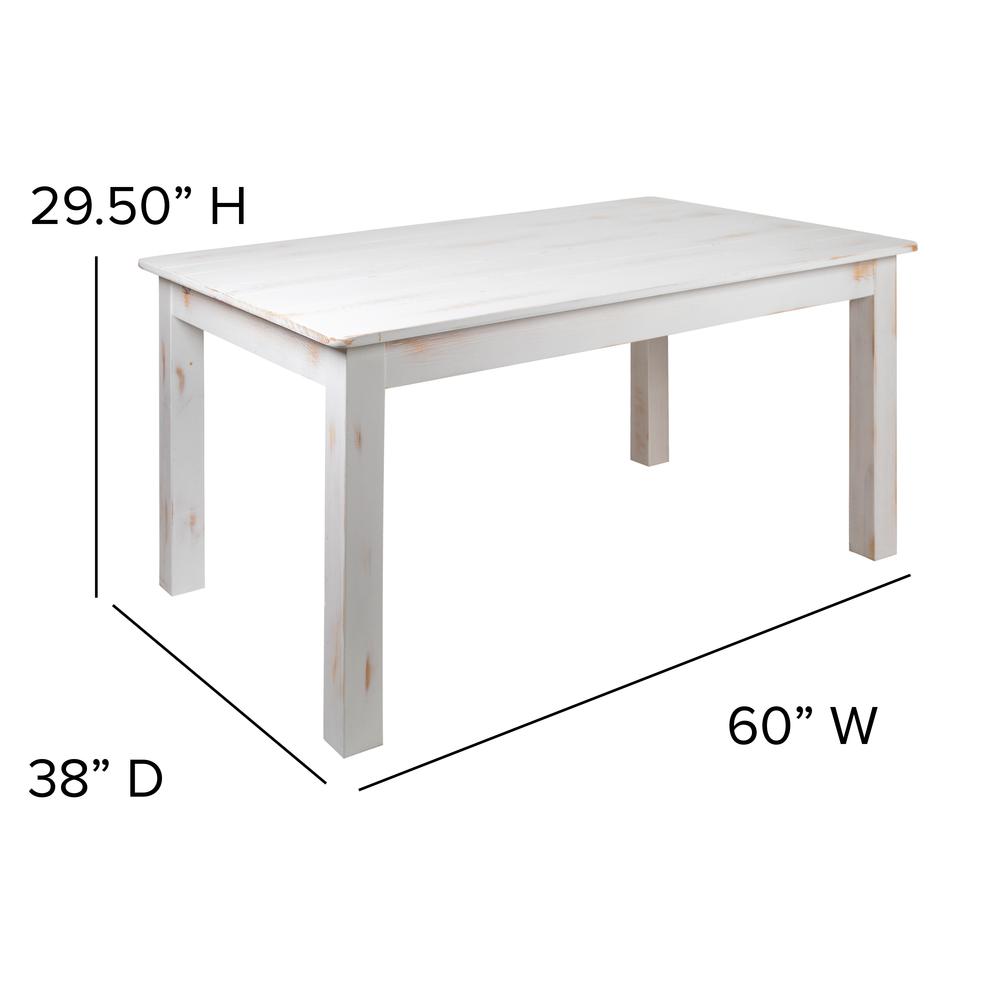 HERCULES Series 60" x 38" Rectangular Antique Rustic White Solid Pine Farm Dining Table. Picture 2