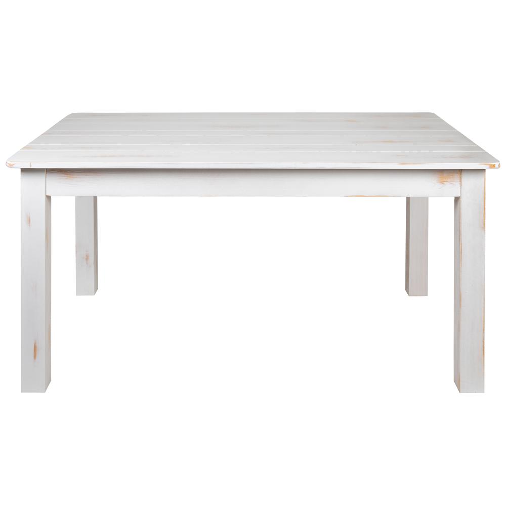 HERCULES Series 60" x 38" Rectangular Antique Rustic White Solid Pine Farm Dining Table. Picture 3